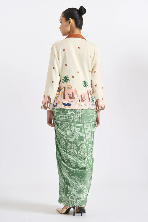Ivory Cityscape Blazer And Skirt Set