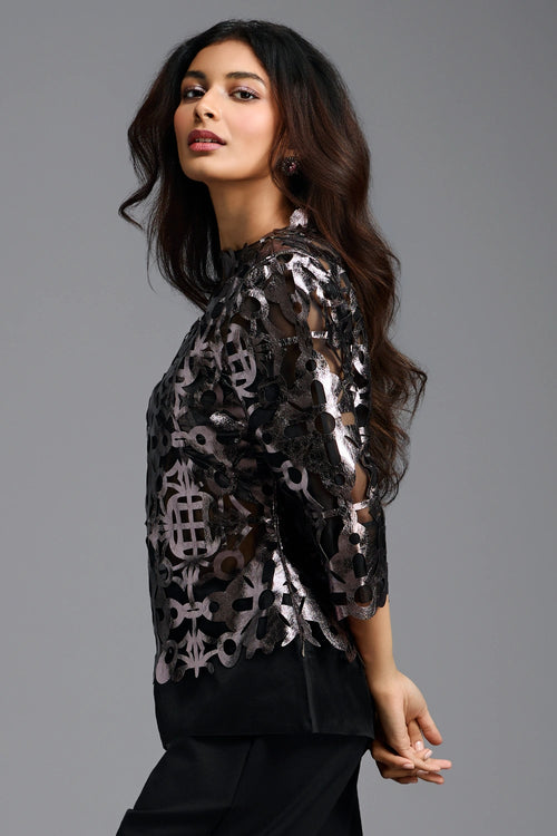 Gunmetal Metallic Cutwork Top