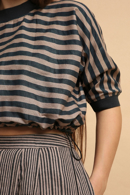 Gray Med Striped New Sphara Crop Top And Skirt Co-ord Set
