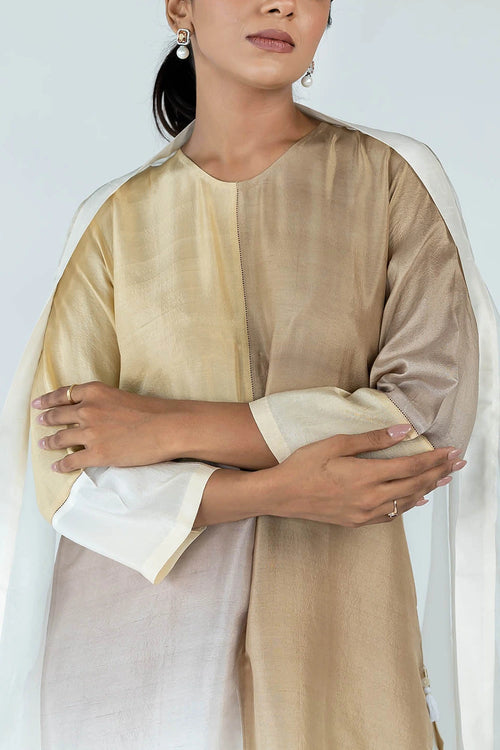 Ivory Ombre Color Block Kurta Set