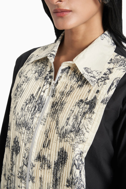 White Noble Ground Lawn Printed Pleated Shirt And Pants Set