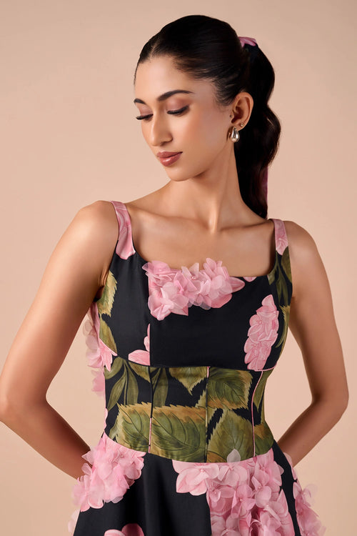 Dark Hue Hydrangea Midi Dress