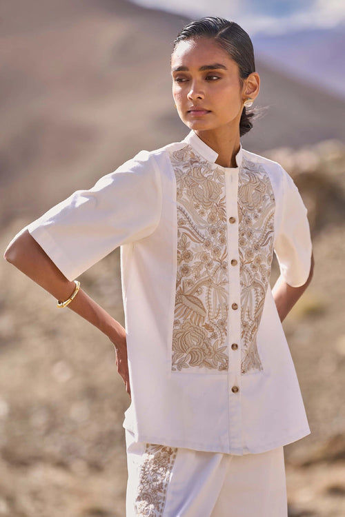 Gara Stitch Ivory Pant Set