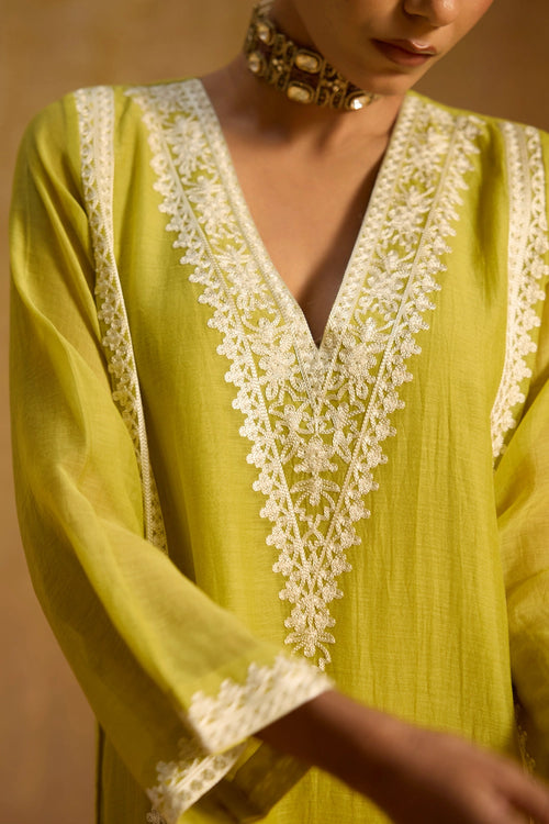 Bahar Green Silk Kaftan