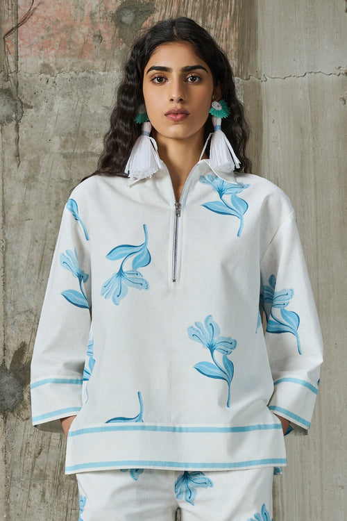 Moonlit Bloom Kaftan Top With Straight Trousres