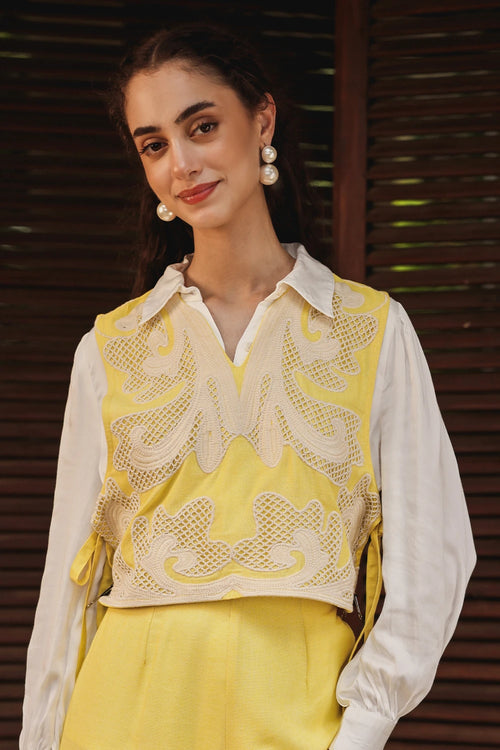 Sunshine Yellow Honey Comb Embroidered Co-ord Set