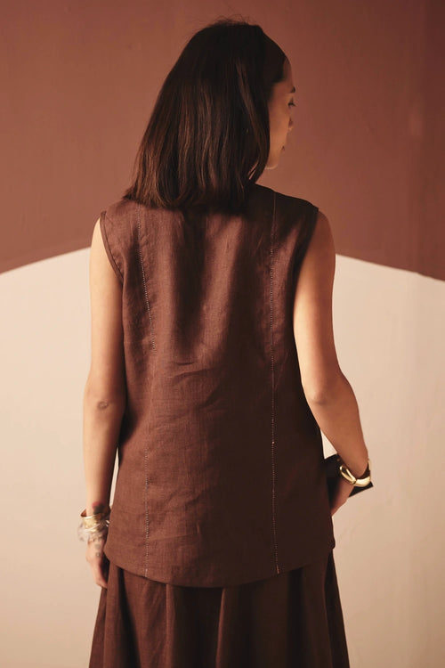Brown Roseline V-Neck Top