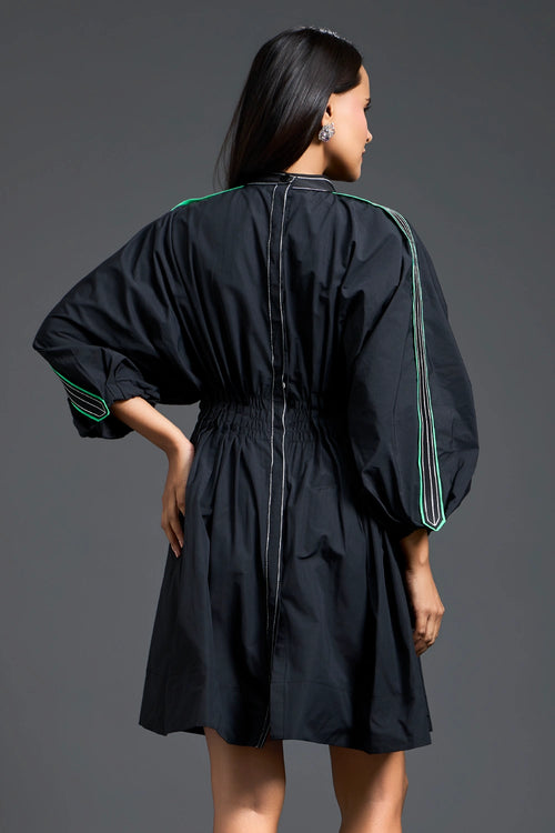 Black Neon Patch Gathered Dress