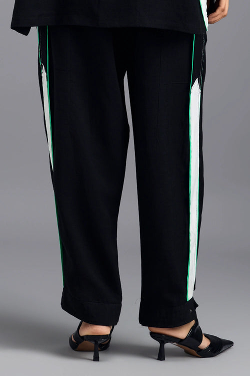 Black Tailored Pants with Neon Contrast Side Stripe
