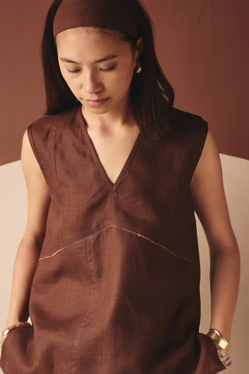 Brown Roseline V-Neck Top