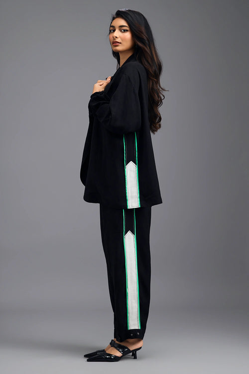 Black Co-ord Set with Neon Geometric Bustier