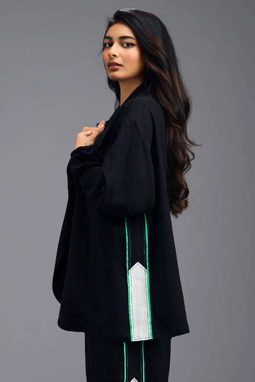 Black Shirt with Neon Geometric Bustier