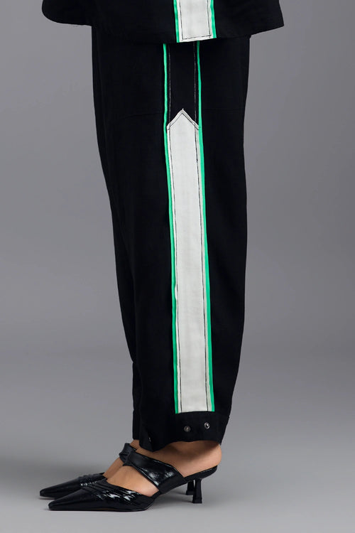 Black Tailored Pants with Neon Contrast Side Stripe