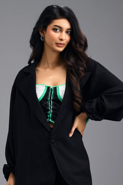 Black Shirt with Neon Geometric Bustier
