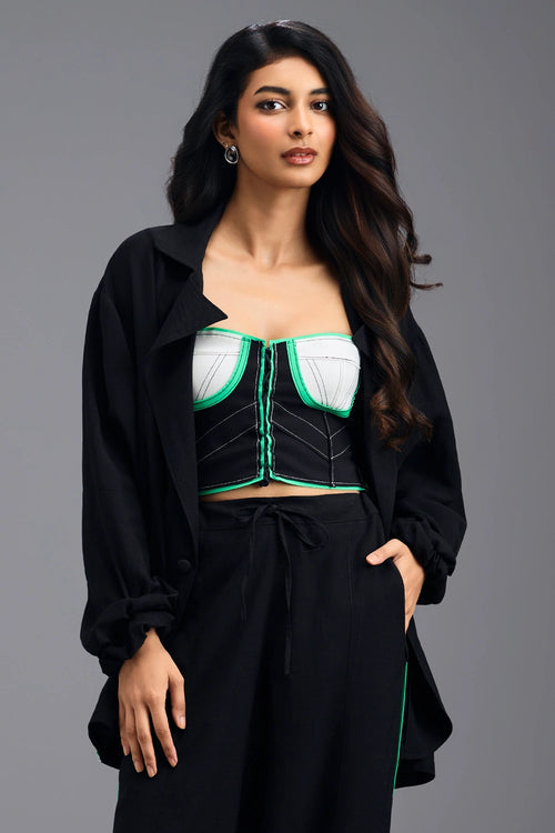 Black Shirt with Neon Geometric Bustier