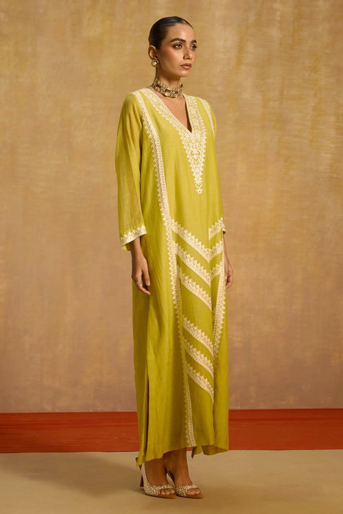Bahar Green Silk Kaftan