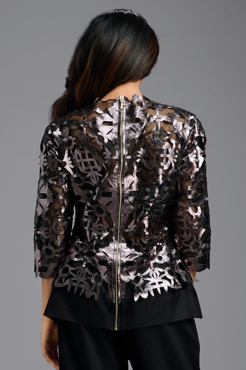 Gunmetal Metallic Cutwork Top