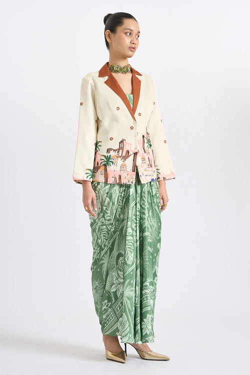 Ivory Cityscape Blazer And Skirt Set