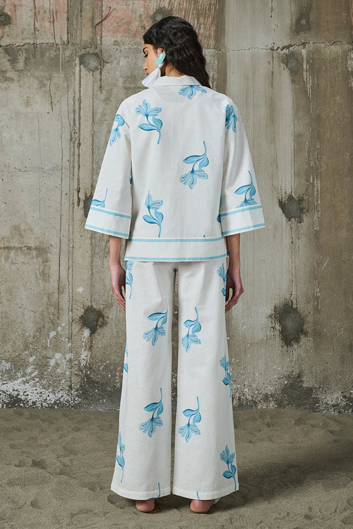 Moonlit Bloom Kaftan Top With Straight Trousres