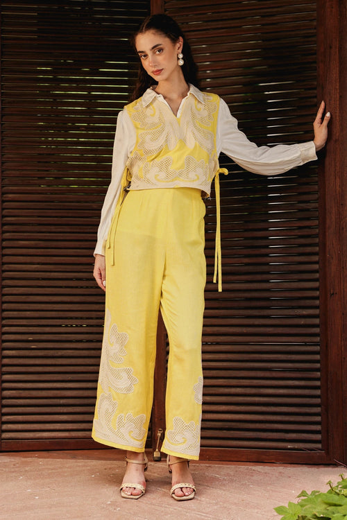 Sunshine Yellow Honey Comb Embroidered Co-ord Set