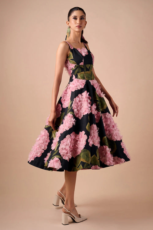 Dark Hue Hydrangea Midi Dress