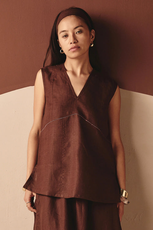 Brown Roseline V-Neck Top