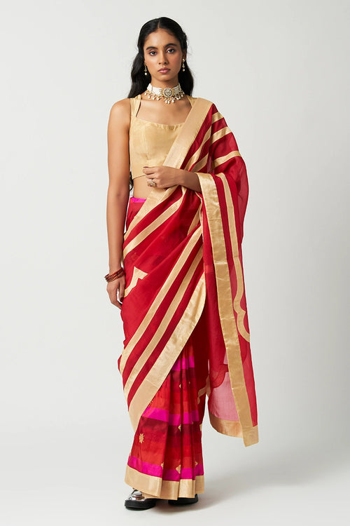Ruby Mehrabiya Applique Silk Saree