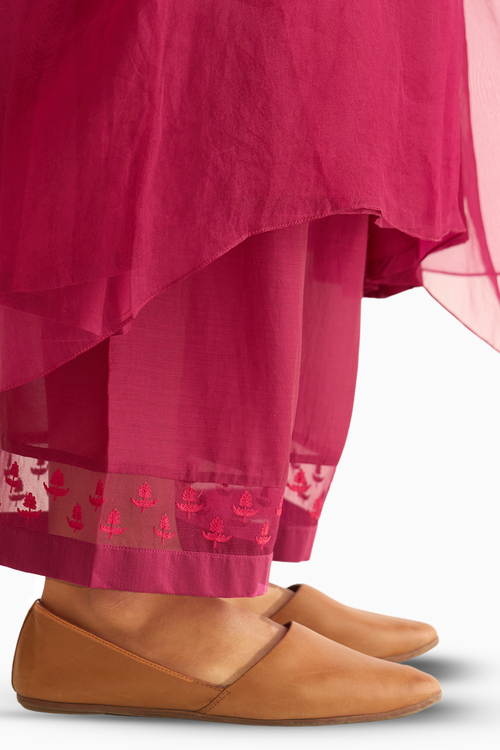 Crimson Pink Organza Embroidered Kaftan Set