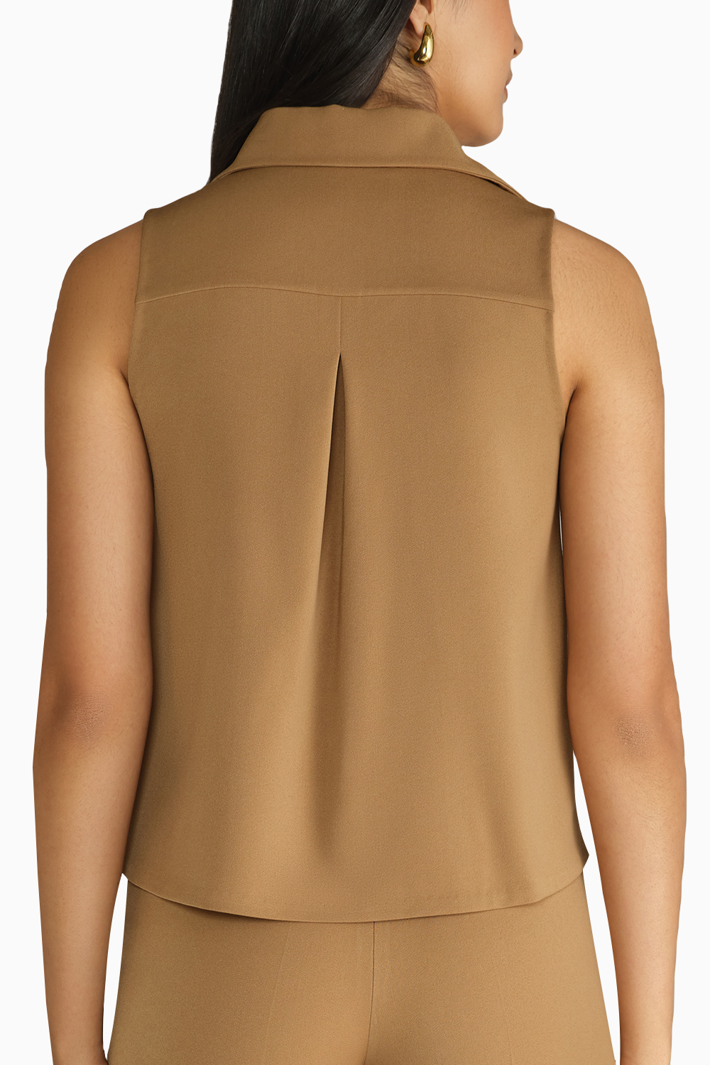 Camel Stretch Suiting Sleeveless Top