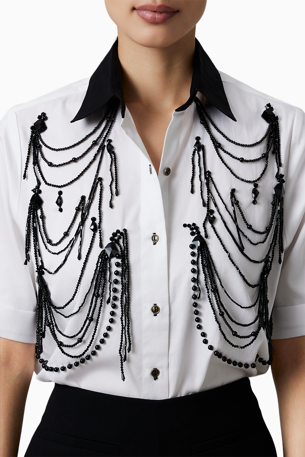 White Fringe Pannel Shirt