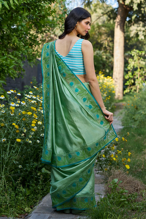 Pomegranate Trail Green Embroidered Saree With Blouse