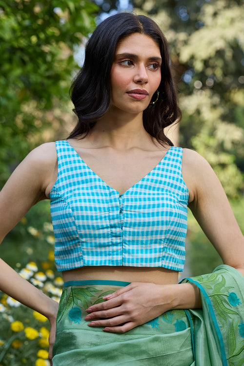 Windowpane Blue Checkered Blouse