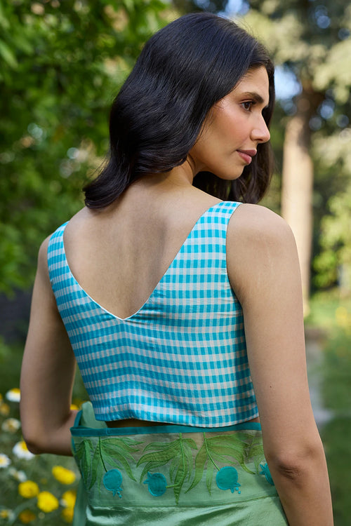Windowpane Blue Checkered Blouse