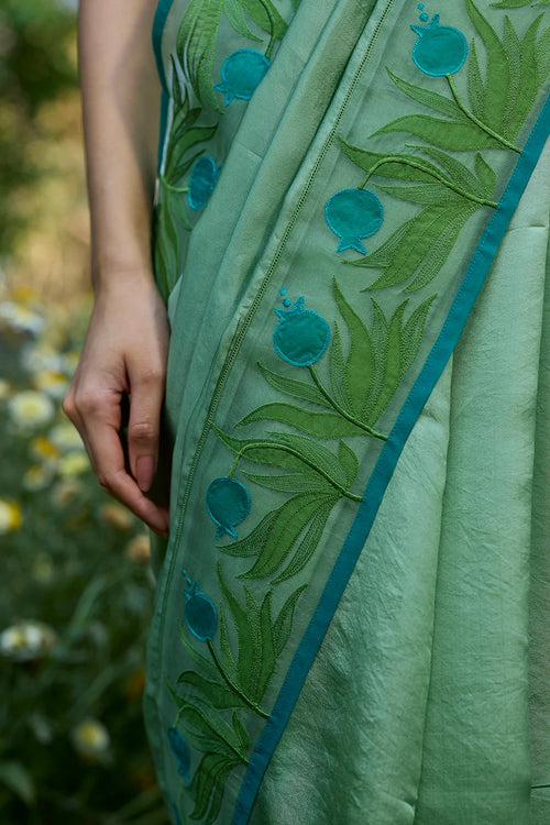 Pomegranate Trail Green Embroidered Saree With Blouse