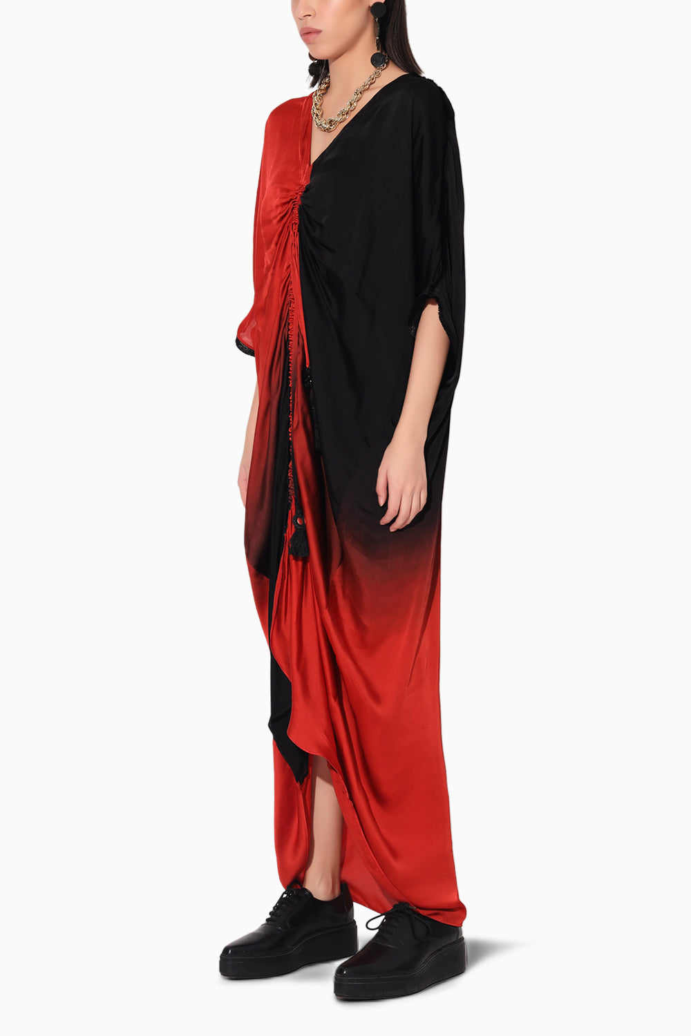 Aphelion Red and Black Ombre Kaftan Dress