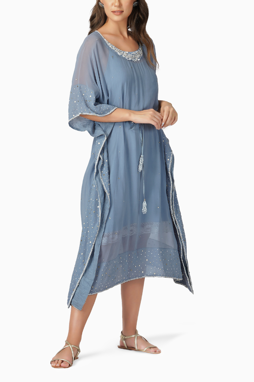 Baroque Work Pigeon Blue Kaftan