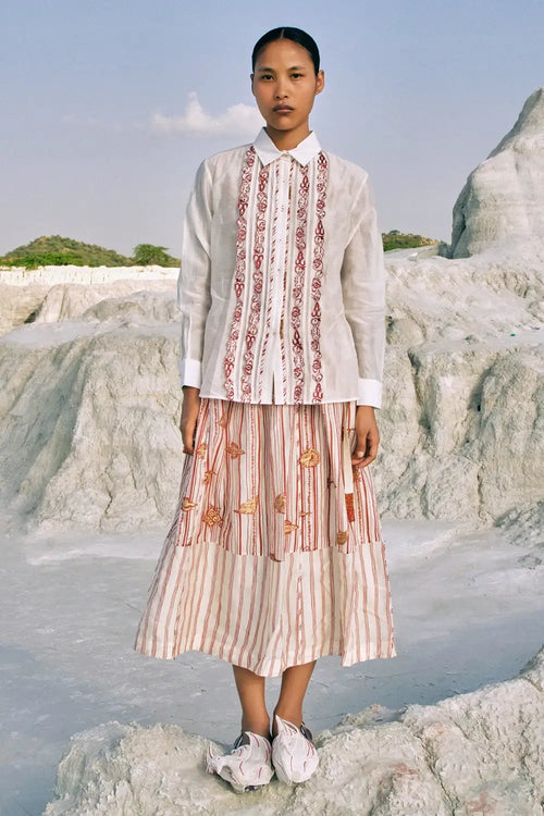 ⁠Htami Drawstring Panelled Skirt