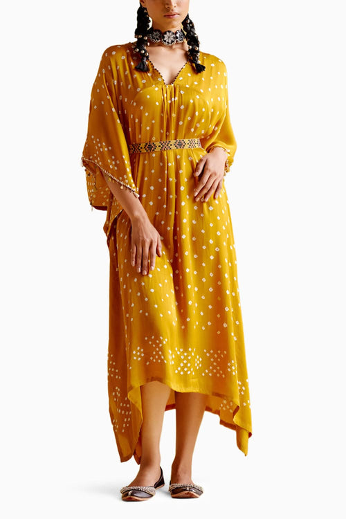 Annika Mustard Bandhini Kaftan
