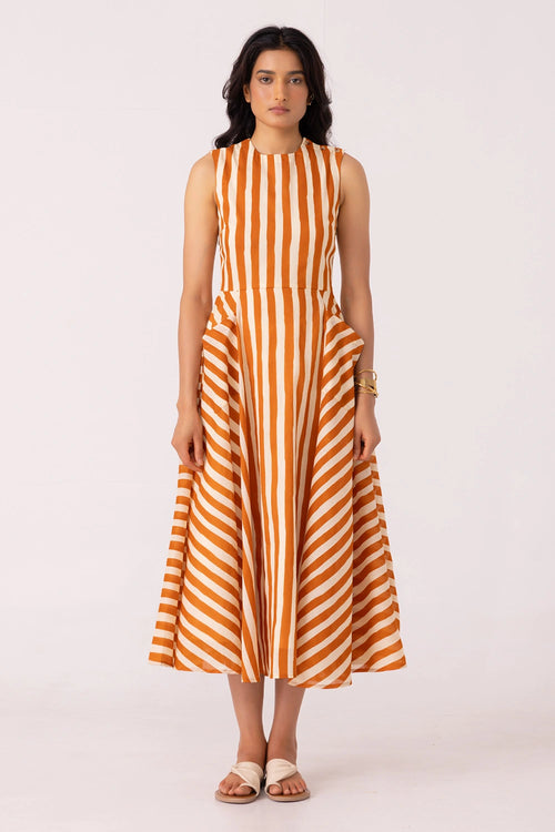 Valentino Rust Striped Midi Dress