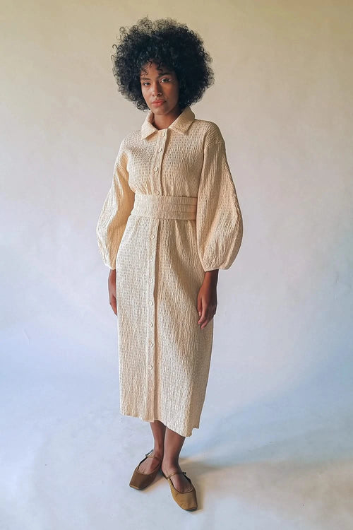 Aged Ivory Ripple Lycra Cotton Dress
