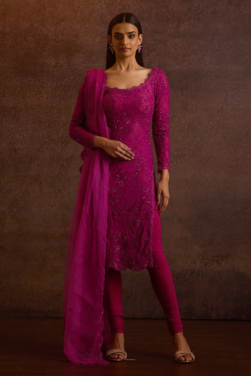 Caksani Magenta Pink Embellished Straight Fit Kurta Set