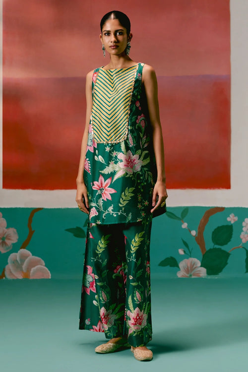 Green Chintz Sleeveless Kurta Set