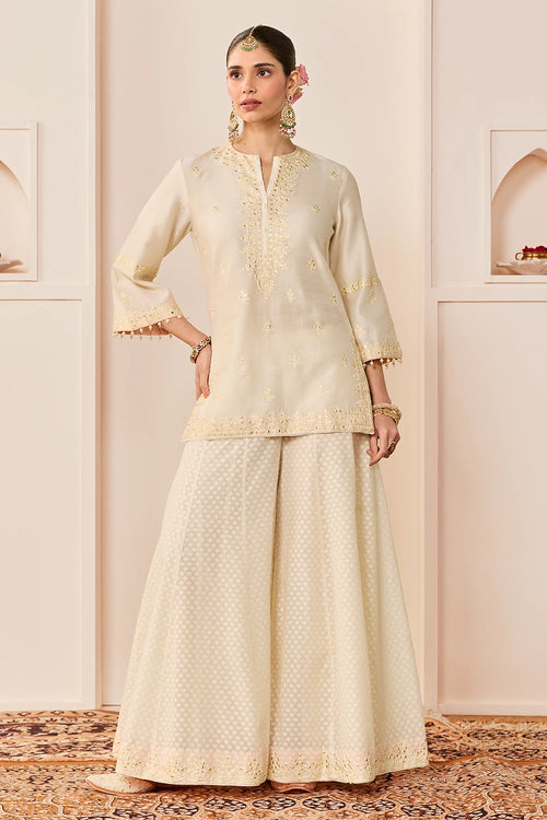 Rehma Daisy Ivory Short Kurta with Sharara and Dupatta