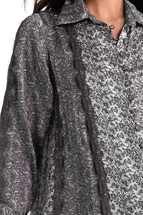 Monochrome Printed Lace Midi Dress