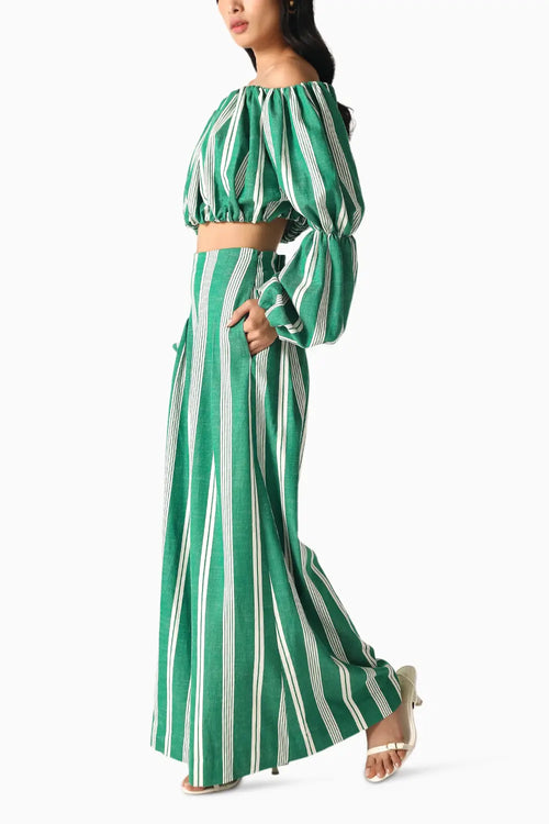 Willow Green-White Stripes Co-ord Set
