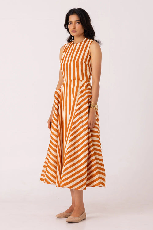 Valentino Rust Striped Midi Dress