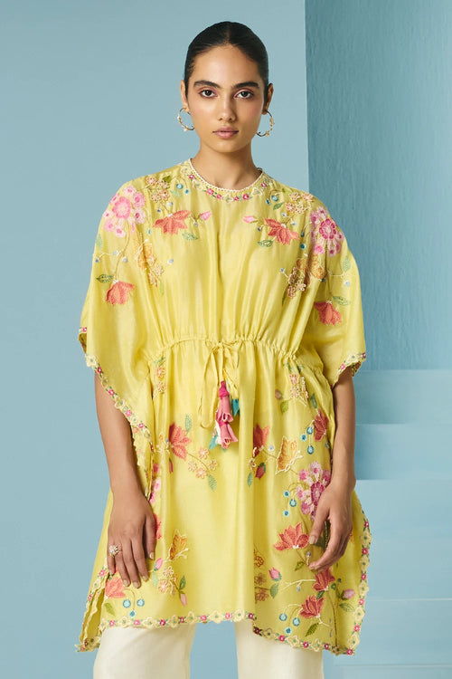 Butter Yellow Embroidered Kaftan
