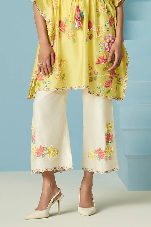 Ivory Embroidered Straight Pants