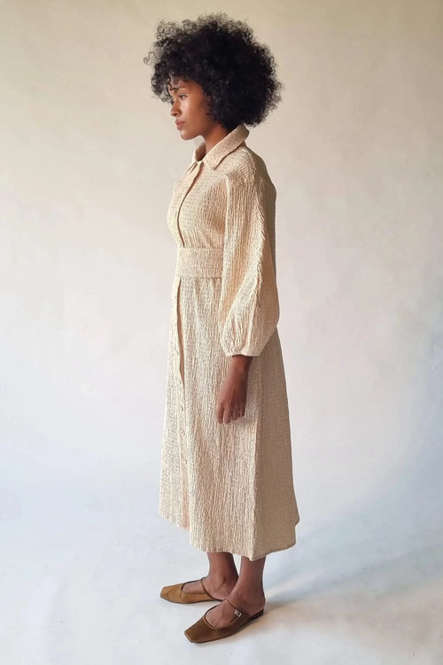 Aged Ivory Ripple Lycra Cotton Dress