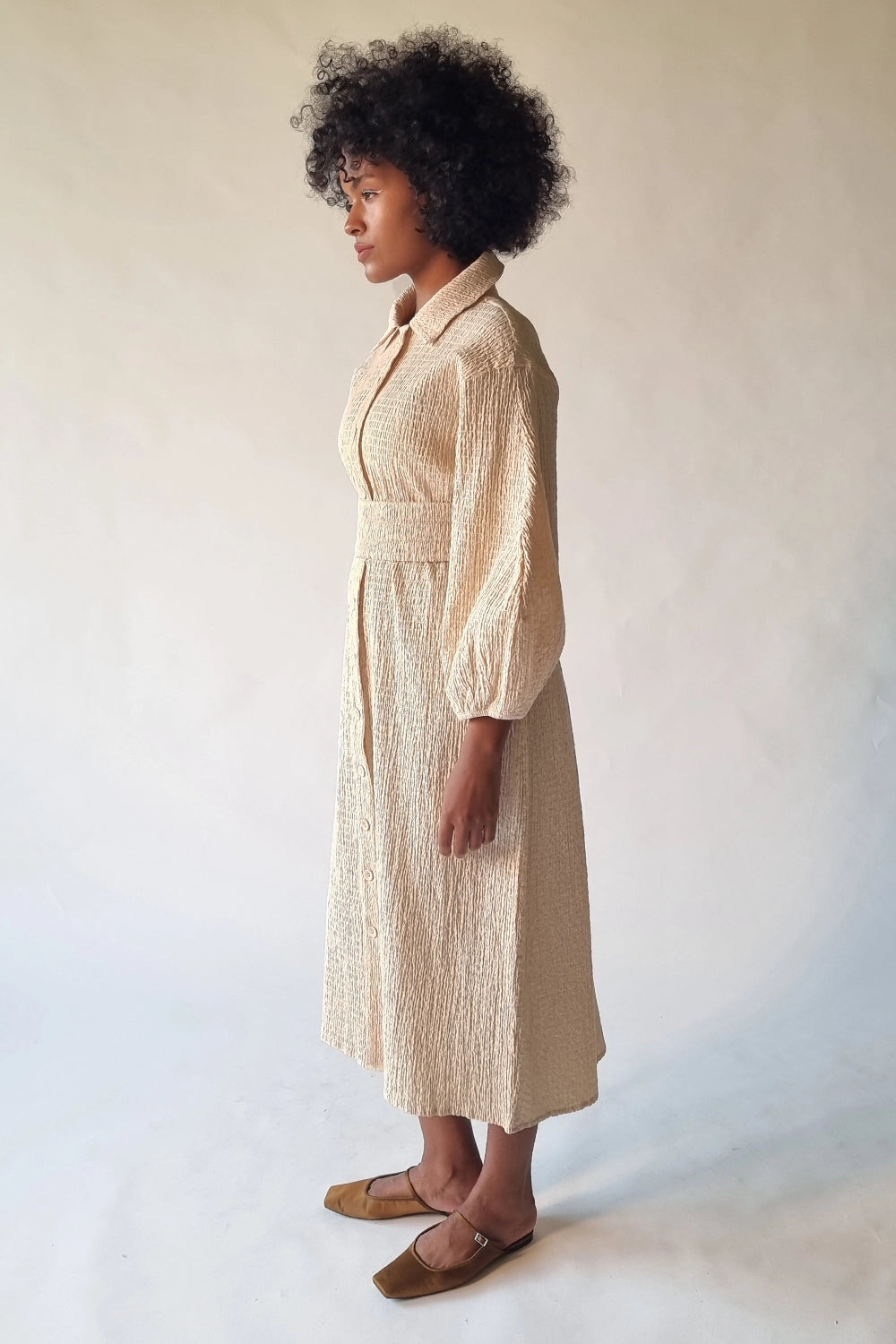 Aged Ivory Ripple Lycra Cotton Dress